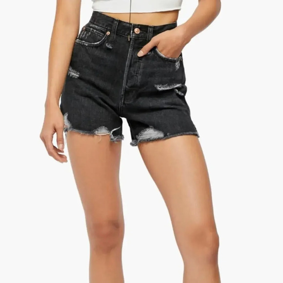 Free People Pants - NEW Free People Women Size 27 Black Button Fly Makai Distressed Denim Shorts NWT